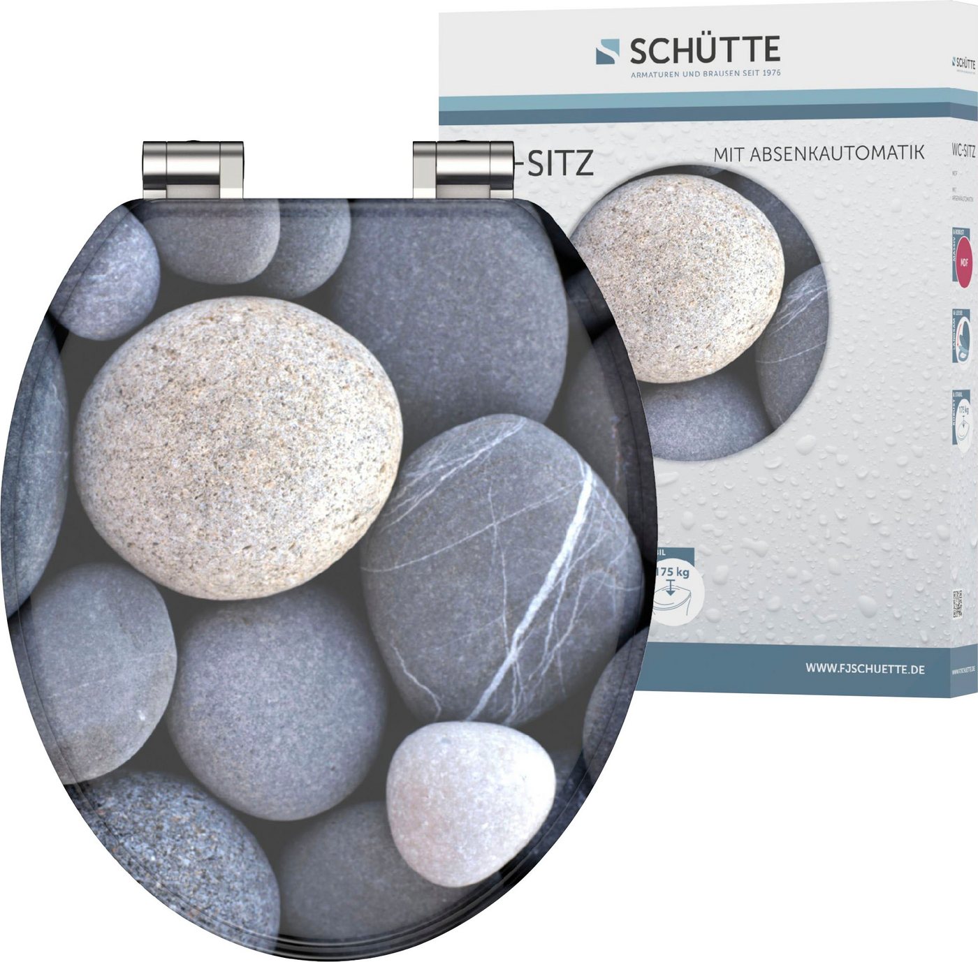 Schütte WC-Sitz GREY STONES, mit Absenkautomatik und Holzkern, MDF von Schütte