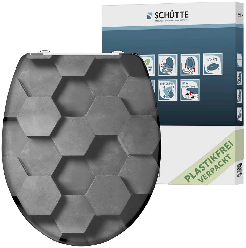 Schütte WC-Sitz Grey Hexagons, Duroplast, mit Absenkautomatik und Schnellverschluss von Schütte