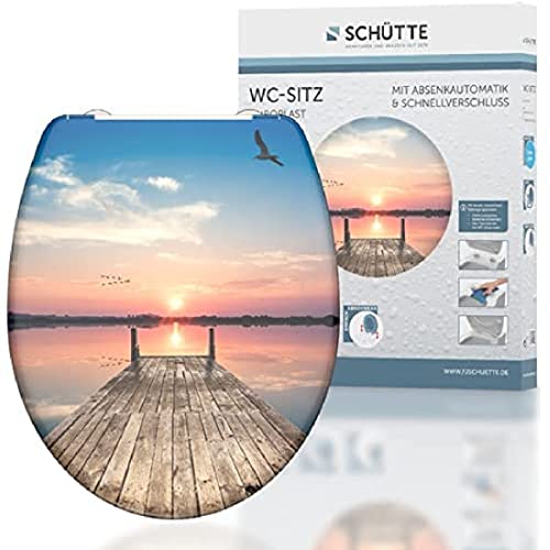 Schütte WC-Sitz SUNSET SKY mit Absenkautomatik, Toilettendeckel mit Motiv und Schnellverschluss für die Reinigung, Duroplast Klodeckel (max. Belastung der Klobrille 150 kg) von Schütte