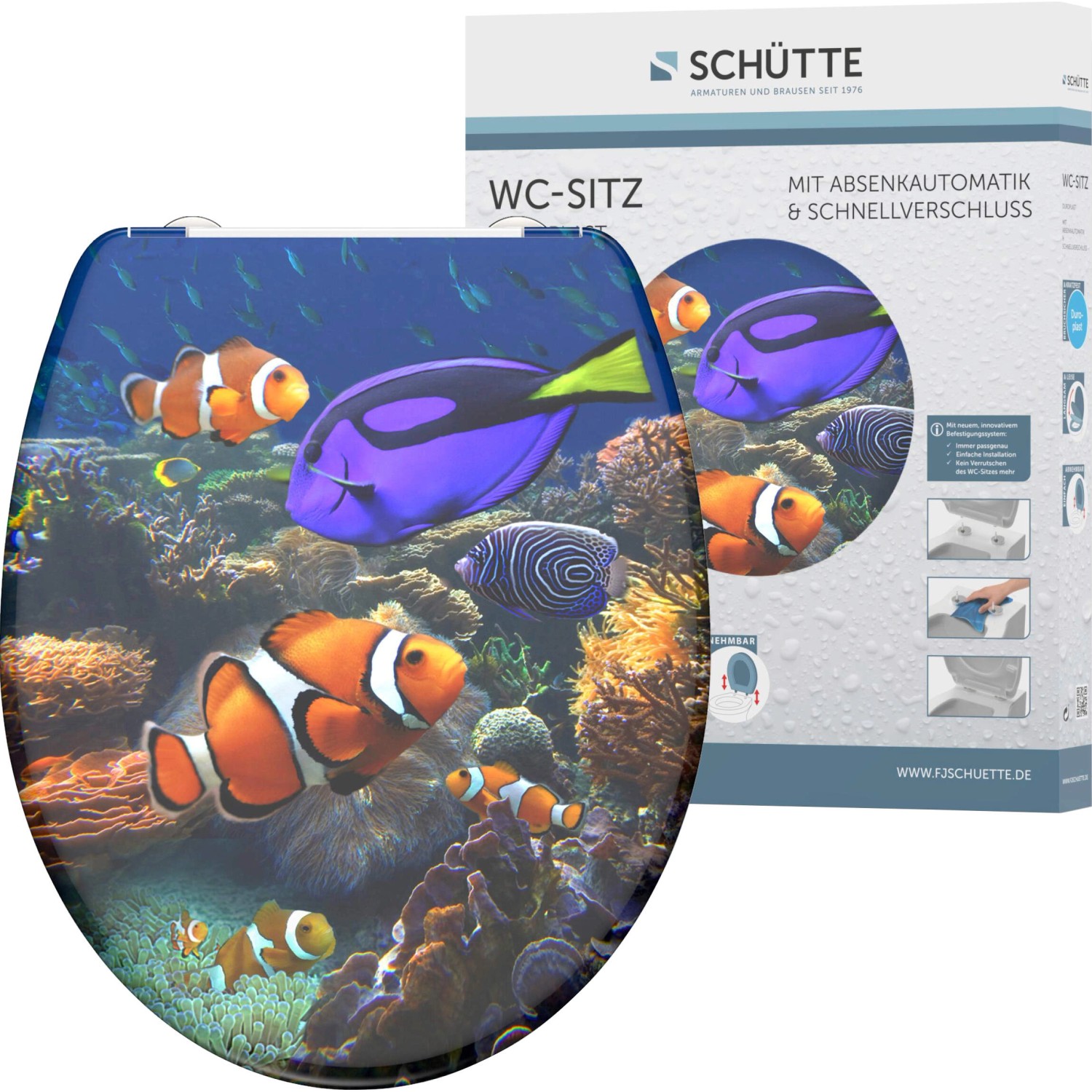 Schütte WC-Sitz Sea Life Duroplast mit Absenkautomatik & Schnellverschluss von Schütte