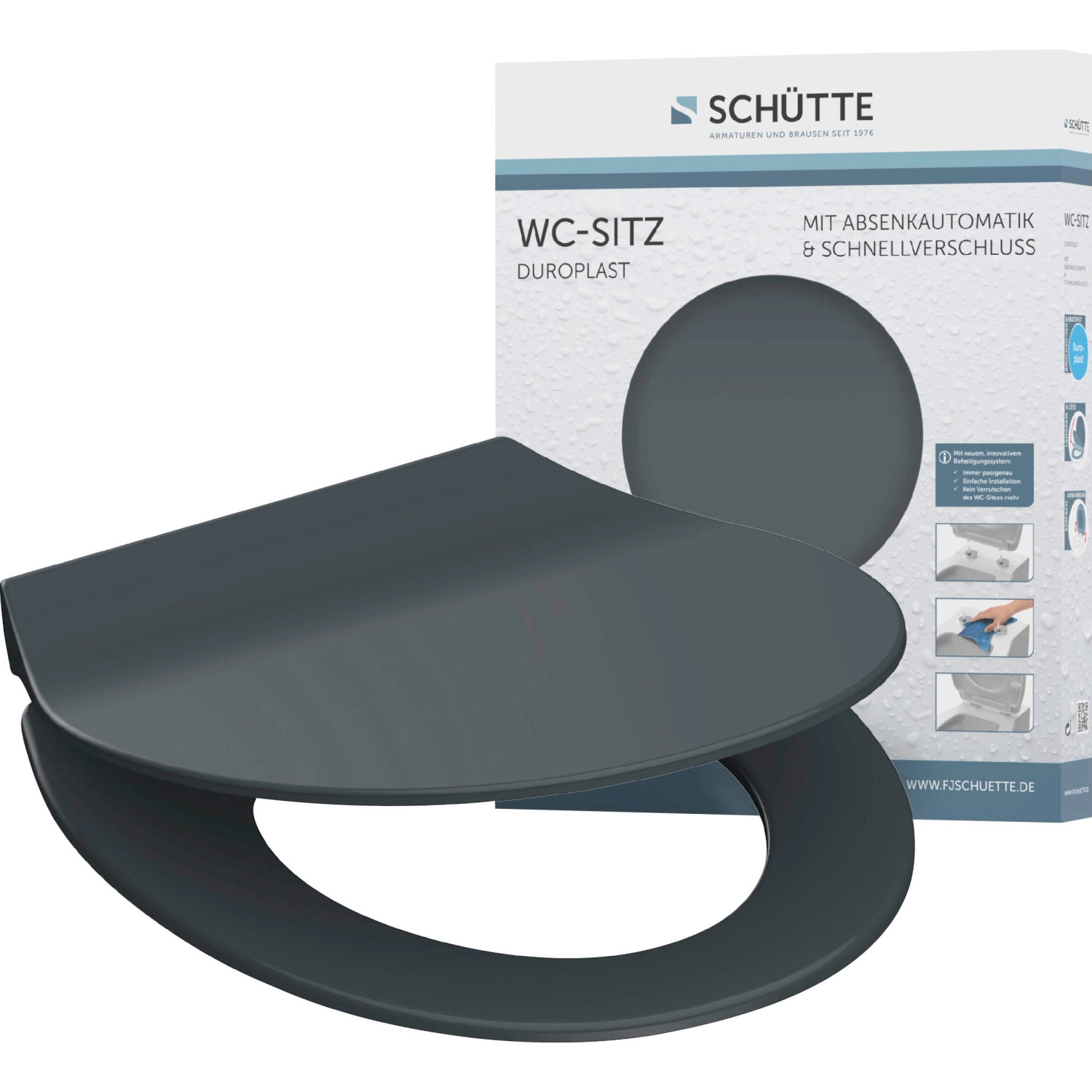 Schütte WC-Sitz Slim Anthrazit Duroplast mit Absenkautomatik & Schnellverschluss von Schütte