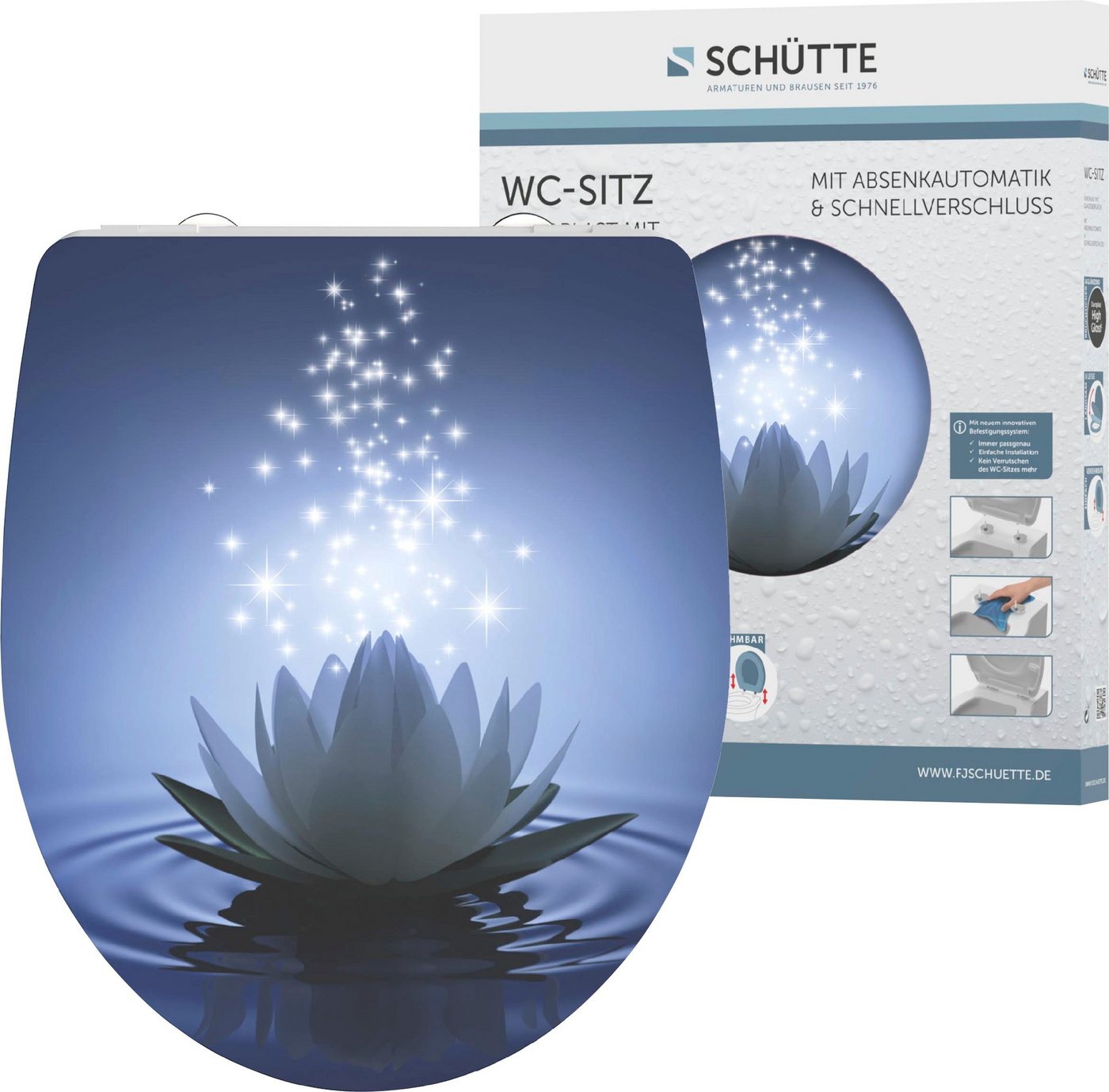 Schütte WC-Sitz Water Lily, Duroplast, mit Absenkautomatik und Schnellverschluss, High Gloss von Schütte