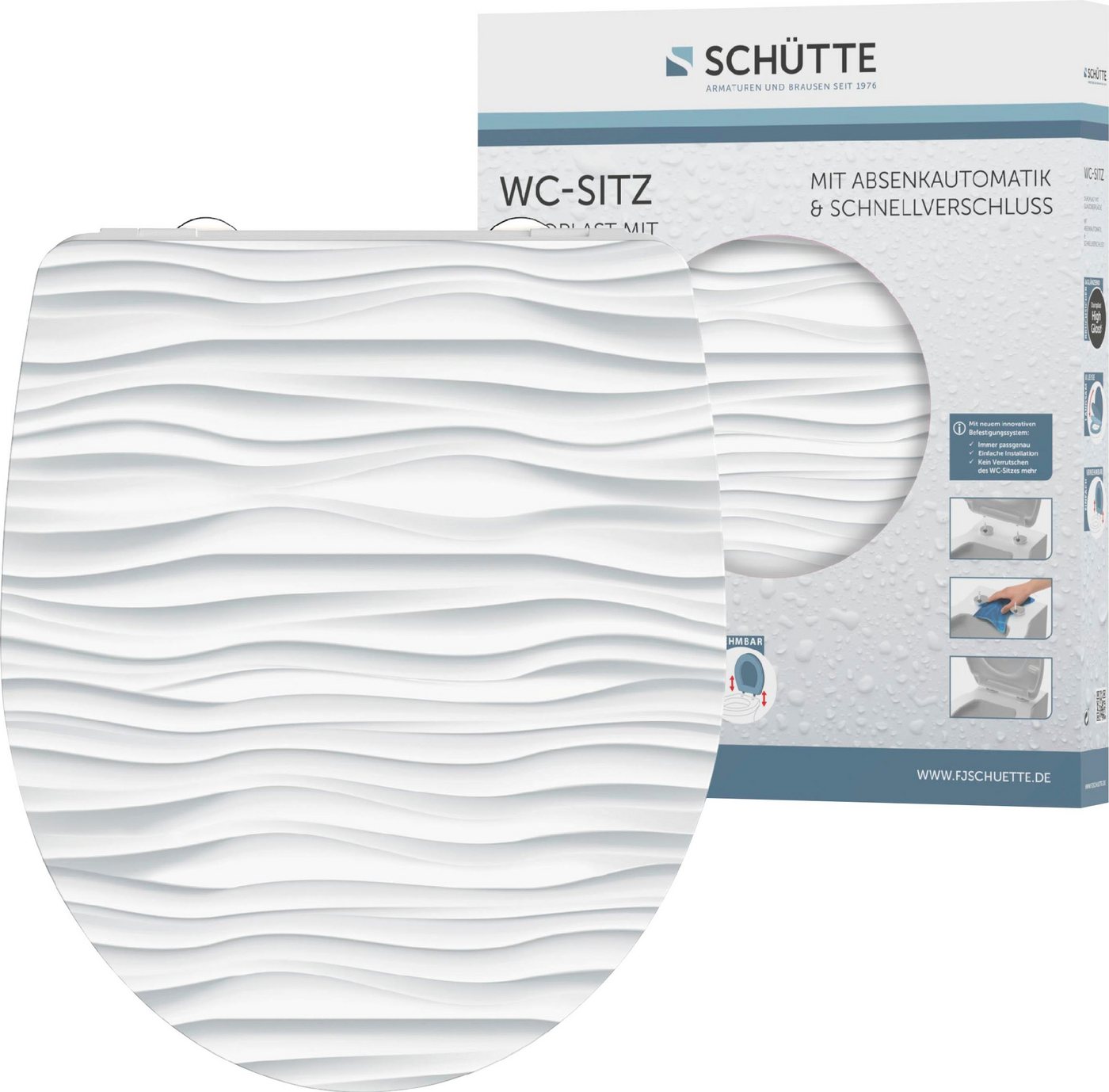 Schütte WC-Sitz White Wave, Duroplast, mit Absenkautomatik und Schnellverschluss, High Gloss von Schütte