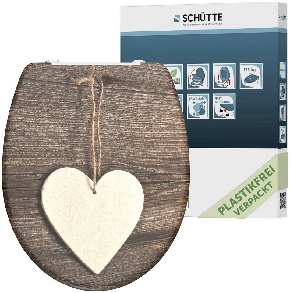 Schütte WC-Sitz Wood Heart, Duroplast, mit Absenkautomatik und Schnellverschluss von Schütte