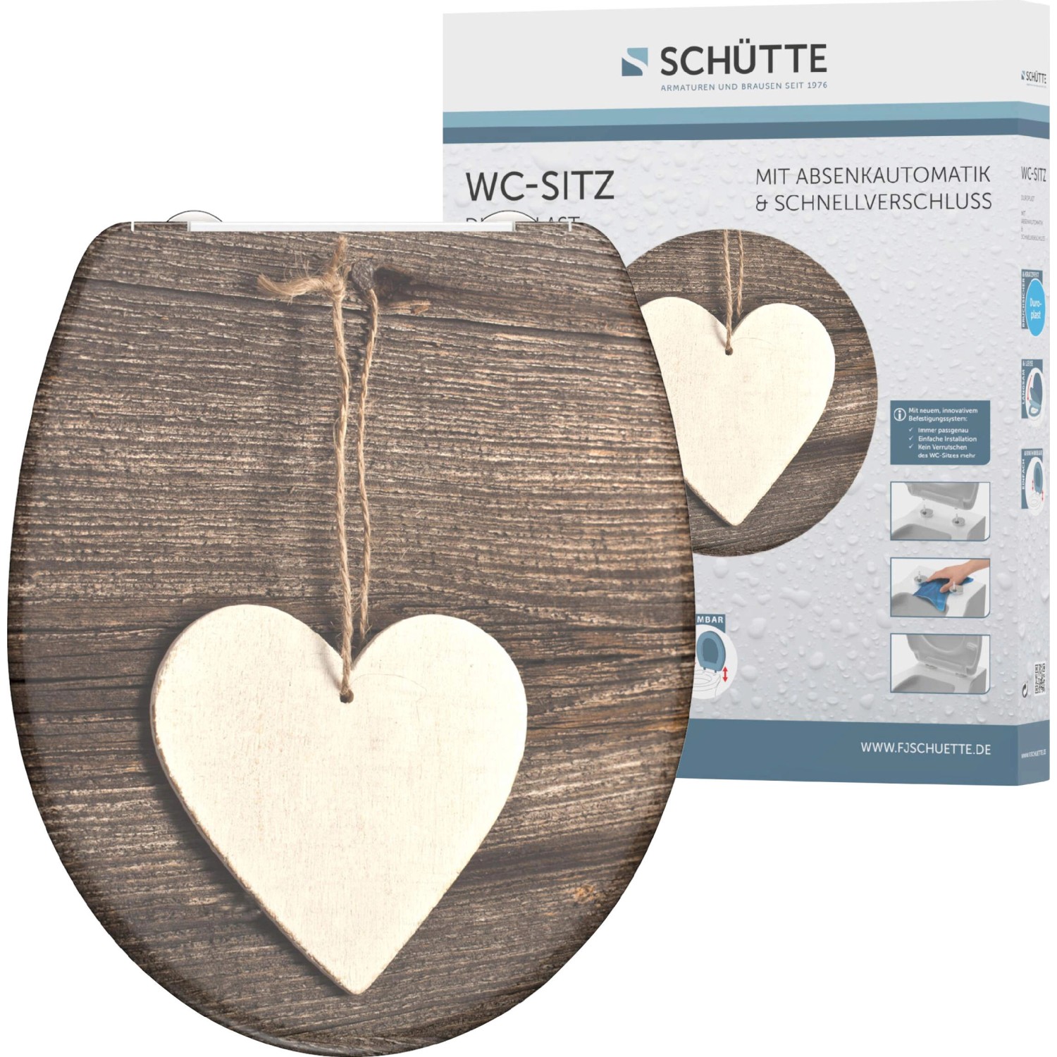 Schütte WC-Sitz Wood Heart Duroplast mit Absenkautomatik & Schnellverschluss von Schütte