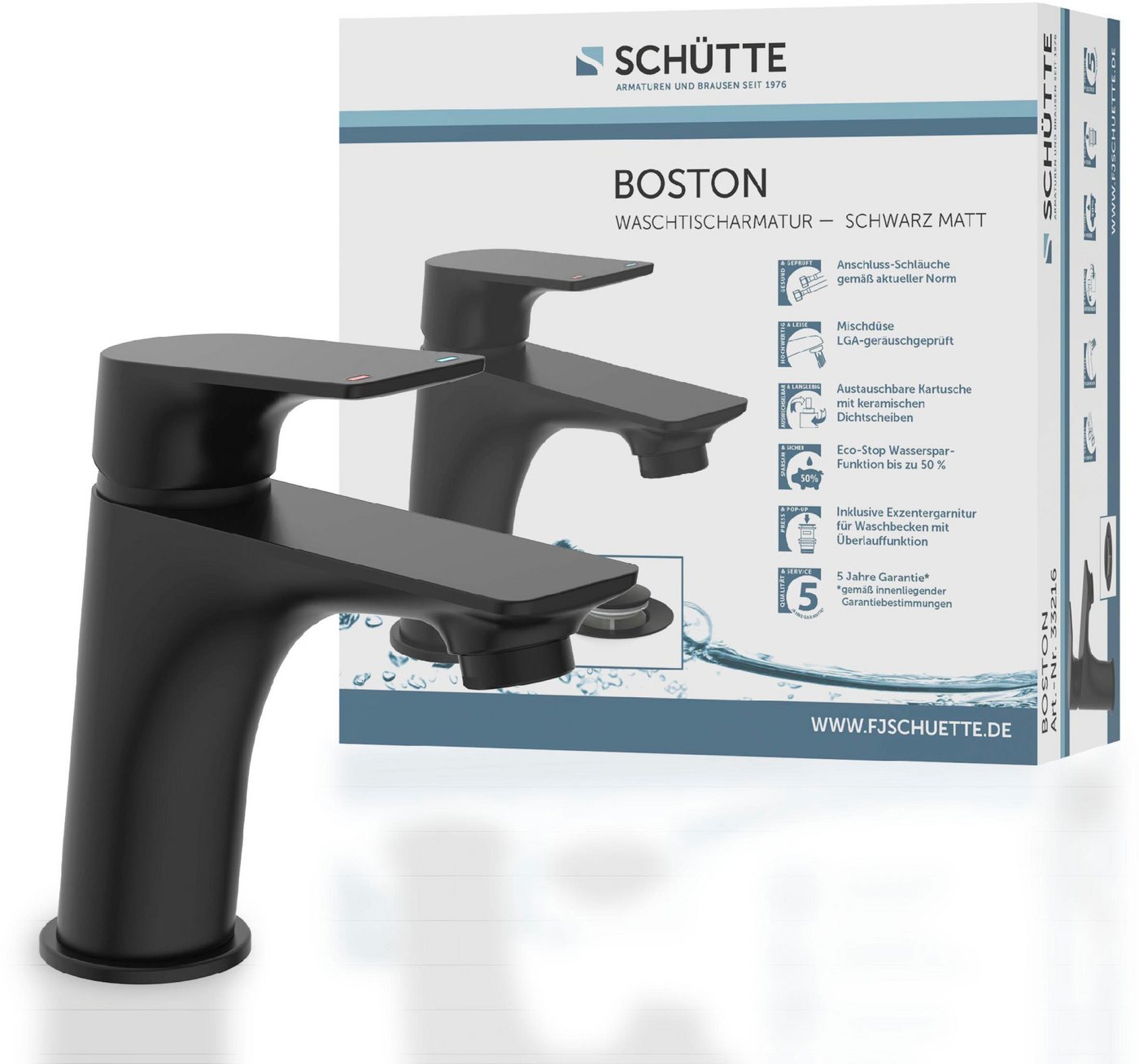 Schütte Waschtischarmatur BOSTON wassersparende Eco-Click-Funktion, inkl. Pop-Up von Schütte