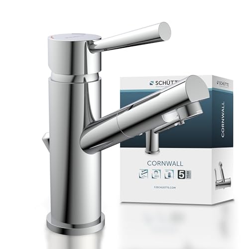 Schütte Waschtischarmatur Cornwall, Badarmatur, Wasserhahn für das Bad, Einhebelmischer mit Ablaufgarnitur, Chrom, Hochdruck Schütte Waschtischarmatur Cornwall, Badarmatur, Wasserhahn für das Bad, Einhebelmischer mit Ablaufgarnitur, Chrom, Hochdruck von Schütte