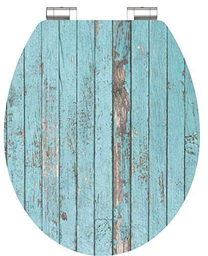 WC-Sitz - Toilettendeckel | Klodeckel mit Absenkautomatik | Hochglanz MDF Holzkern | Toilettensitz mit Muster (Blue Wood) von Schütte