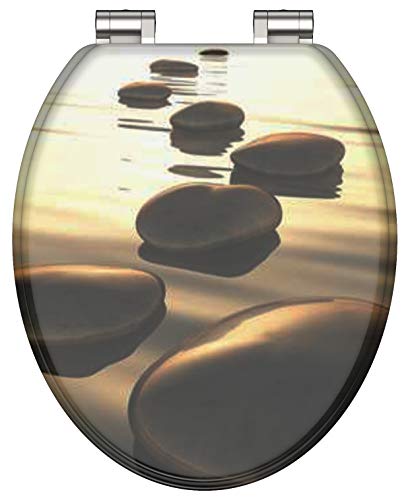 WC-Sitz - Toilettendeckel | Klodeckel mit Absenkautomatik | MDF Holzkern | Toilettensitz mit Muster (Seastone) von Schütte