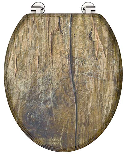 WC-Sitz - Toilettendeckel | Klodeckel ohne Absenkautomatik | MDF Holzkern | Toilettensitz mit Muster (Solid Wood) von Schütte