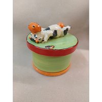 Keksdose Gebäck Dose Leckerli Vorratsdose Keramik Mit Liegender Kuh von SchuetzkeramikShop