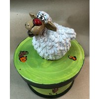 Keksdose Gebäckdose Dose Keramik Mit Schaf Auf Der Blumenwiese von SchuetzkeramikShop