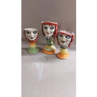 Lustige Eierbecher Mit Gesicht Keramik Bunt Und Schräg - Wird Produziert Nach Kauf von SchuetzkeramikShop