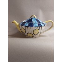 Teekanne Kanne Keramik 1, 5 Liter Im Design Blau Gelb Unikat von SchuetzkeramikShop