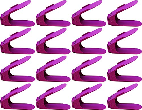 16 x Verstellbarer Profi Schuhstapler Schuhorganizer Schuhhalter – Magic Shoe Rack Organizer - Sparset für 16 Paar Schuhe (Lila) von SchuhMe