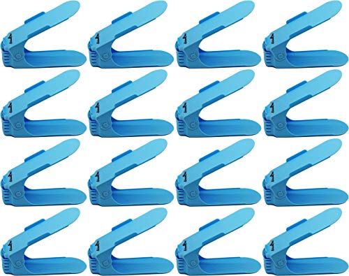SchuhMe 16 x Verstellbarer Profi Schuhstapler Schuhorganizer Schuhhalter – Magic Shoe Rack Organizer - Sparset für 16 Paar Schuhe (Blau) von SchuhMe