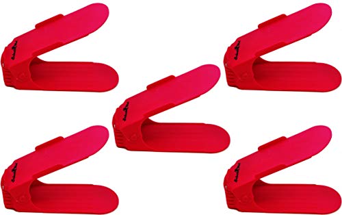 SchuhMe 5 x Verstellbarer Profi Schuhstapler Schuhorganizer Schuhhalter – Magic Shoe Rack Organizer - Sparset für 5 Paar Schuhe (Rosa) von SchuhMe