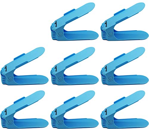 SchuhMe 8 x Verstellbarer Profi Schuhstapler Schuhorganizer Schuhhalter – Magic Shoe Rack Organizer - Sparset für 8 Paar Schuhe (Blau) von SchuhMe