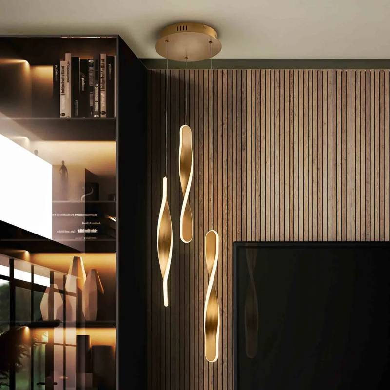 B-Ware Schuller Led Hängeleuchte Pendelleuchte Twist Led Lampe 3 Flammig Alu Acryl Gold von Schuller Valencia