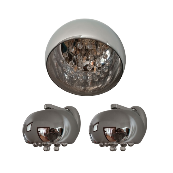 Set aus Rauchglas Kronleuchter und passenden Kristall Wandleuchten, Schuller Set aus Rauchglas Kronleuchter und passenden Kristall Wandleuchten, Schuller von Schuller