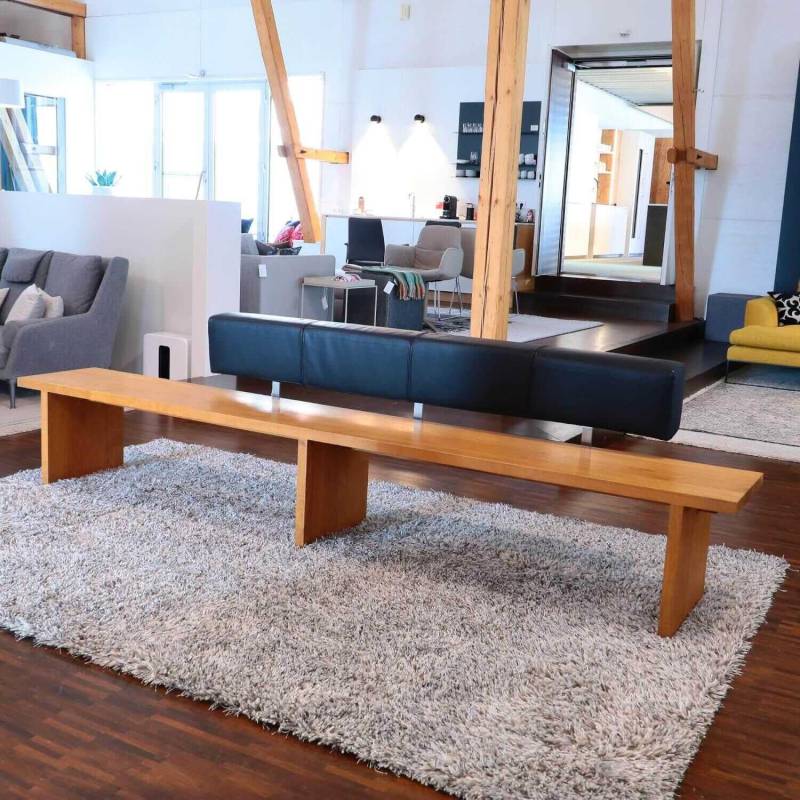 Bank Massivholz Eiche mit Rückenlehne Leder Schwarz von Schulte Design