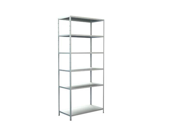 Steckregal 230x100x50 cm (HxBxT), 6 PowerMAX Fachböden, 85kg Tragkraft pro Boden, weiß von Schulte-Regalwelt