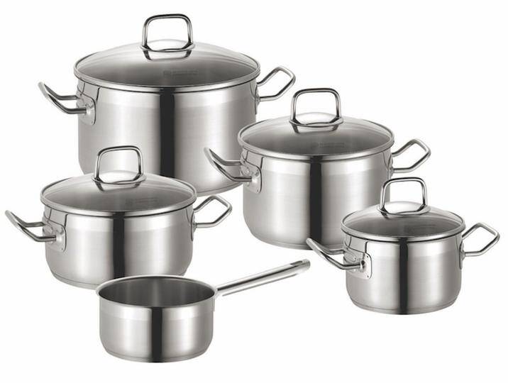 SCHULTE-UFER Topf-Set Profi-Star, Edelstahl (Set, 9-tlg., 1 x Stieltopf, 1 x Bratentopf, 3 x Fleischtopf), Stieltopf Ø 16 cm, Bratentopf Ø 20 cm von Schulte-Ufer