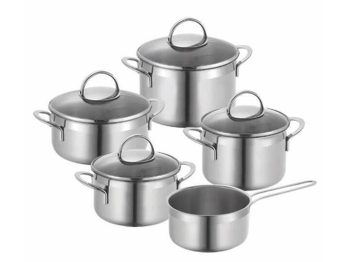 SCHULTE-UFER Topf-Set Wave, Edelstahl (5-tlg), Spülmaschinengeeignet, Ofenfest, Edelstahl von Schulte-Ufer