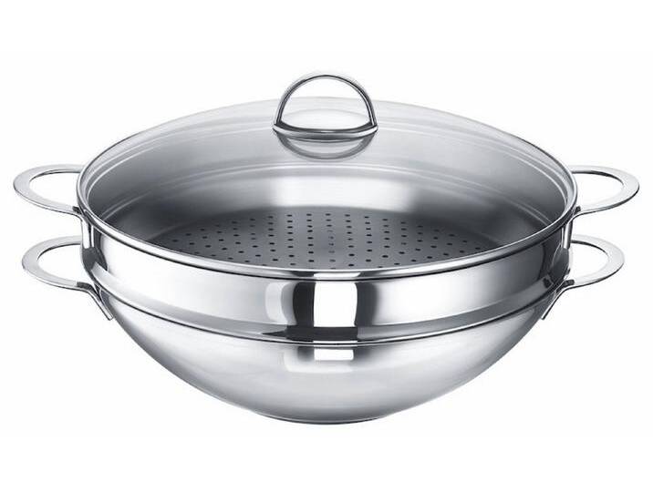 SCHULTE-UFER Wok Onda, Edelstahl (Set, 4-tlg., 1 x Wok, 1 x Dämpfaufsatz, 1 x Ablagegitter, 1 x Deckel), Ø 34 cm von Schulte-Ufer