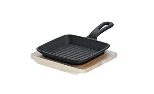 Schulte-Ufer - Mini-Grillpfanne 13 cm Rustika schwarz mit Servierbrett von Schulte-Ufer