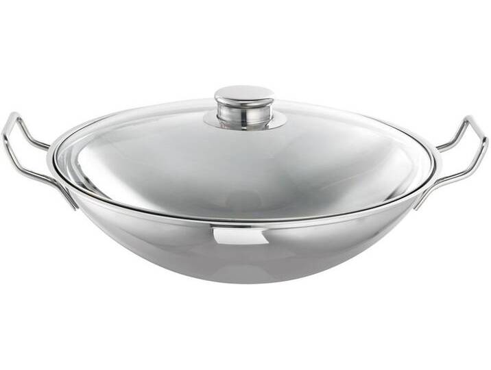 Wok SCHULTE-UFER Bo-Lang i , silber (silberfarben), Ø:36cm, Pfannen, mit Glasdeckel und Zubehör, Induktion von Schulte-Ufer