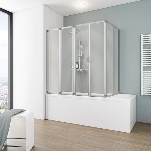 Ihr Wunschmaß, Schulte Duschabtrennung faltbar für Badewanne, einfacher Aufbau, Kunstglas Softline hell, alunatur, langlebig, D170099 01 01 von Schulte