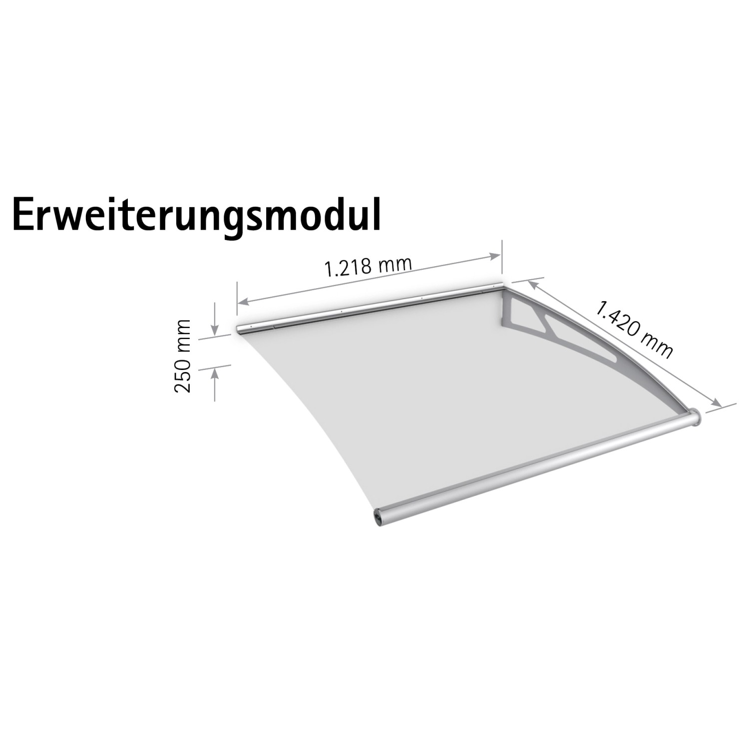 Pultbogenvordach LT-Line XL Erweiterungsmodul V2A/Klar 25 x 121,8 x 142 cm von Schulte