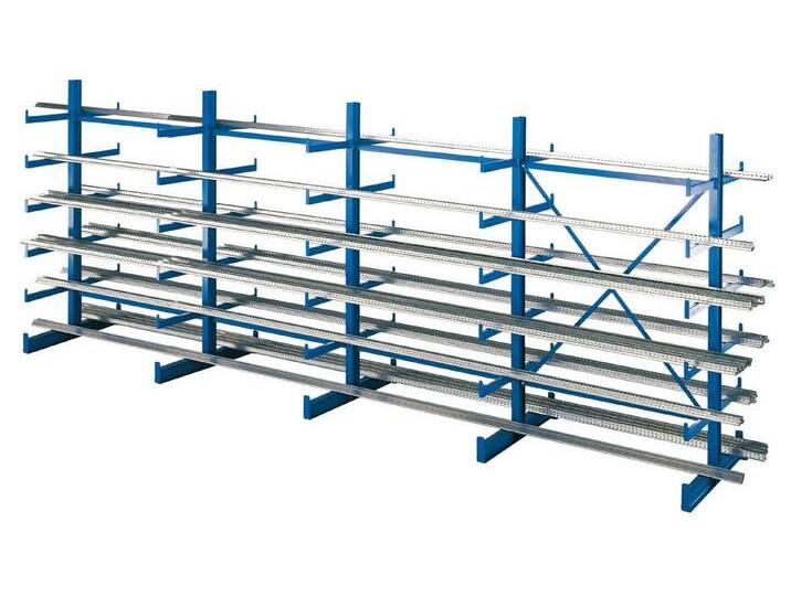 SCHULTE Lagertechnik Schwerlastregal K 1000 Kragarmregal-Set, doppelseitig, 2000 x 5000 x 2x500mm, max. Armlast 200 kg, blau von Schulte