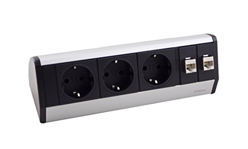 Schulte 159300662300 Dock Data SMALL Silber mit 3X VDE Steckdose und 2X CAT 6 Netzwerkanschluss von Schulte