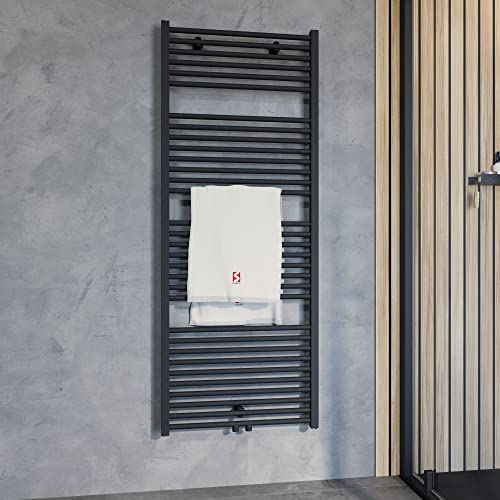 Schulte Bad-Heizkörper Turbo, 153 x 60 cm, 823 Watt Leistung, Mittelanschluss,Mattschwarz, Handtuchhalter-Funktion von Schulte