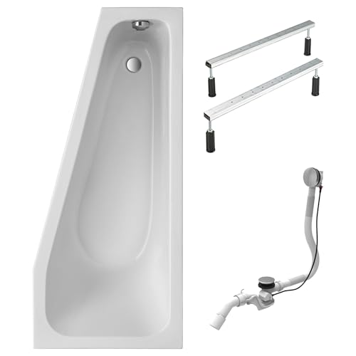 Schulte Badewanne Riva rechts 170x75 cm, aus hochwertigem Acryl in Weiß glänzend inkl. Fußgestell, Ab- und Überlaufgarnitur von Schulte