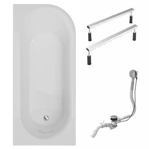Schulte Badewanne Rio Canto links inkl. vormontierter Schürze, 170x75 cm, Set inkl. Fußgestell und Ablauf aus hochwertigem Acryl in Weiß glänzend von Schulte
