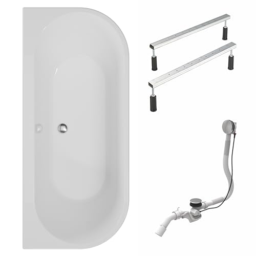 Schulte Badewanne Rio inkl. vormontierter Schürze, 170x75 cm, Komplett inkl. Fußgestell und Ablauf, aus hochwertigem Acryl in Weiß glänzend von Schulte