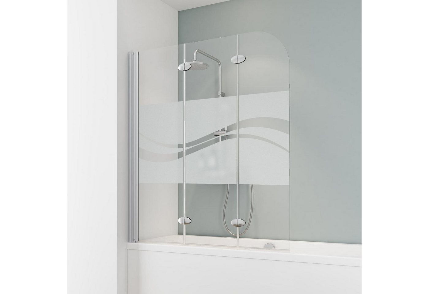 Schulte Badewannenfaltwand Komfort, 5 mm Sicherheitsglas, (3 tlg), 125x140 cm, ovale Scharniere, Liane Dekor, Alu-Natur von Schulte
