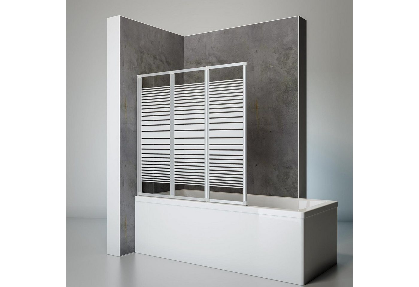 Schulte Badewannenfaltwand Smart, 3 mm Sicherheitsglas, (3 tlg), 127x120 cm, Klebe-Montage, Querstreifen, Alu-Natur von Schulte