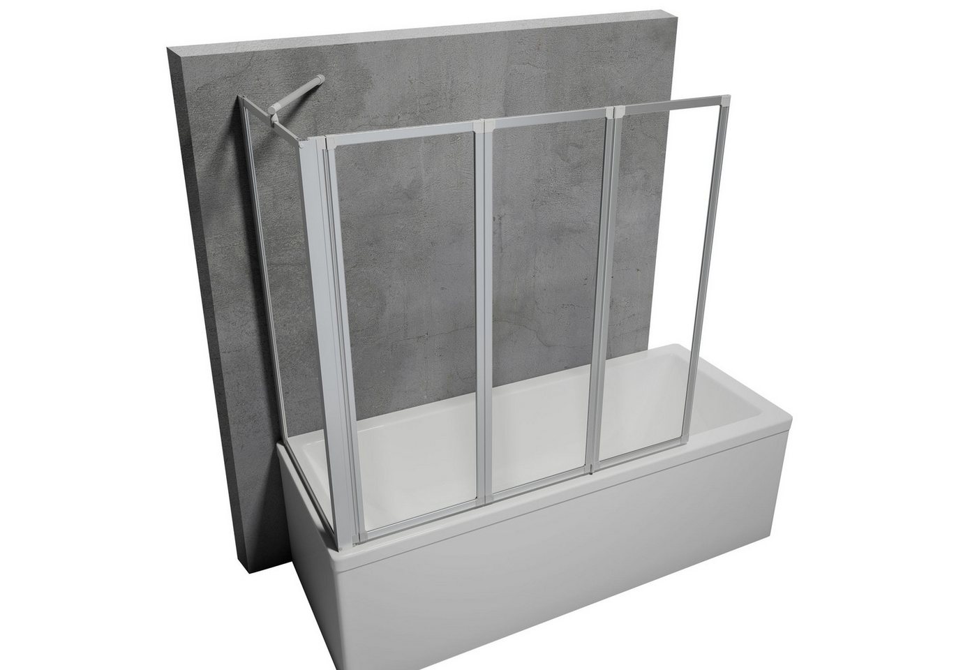 Schulte Badewannenfaltwand Smart, 3 mm Sicherheitsglas, 129x121 cm, 3 tlg + Festelement, Klebe-Montage, Klar, Alu-Natur von Schulte