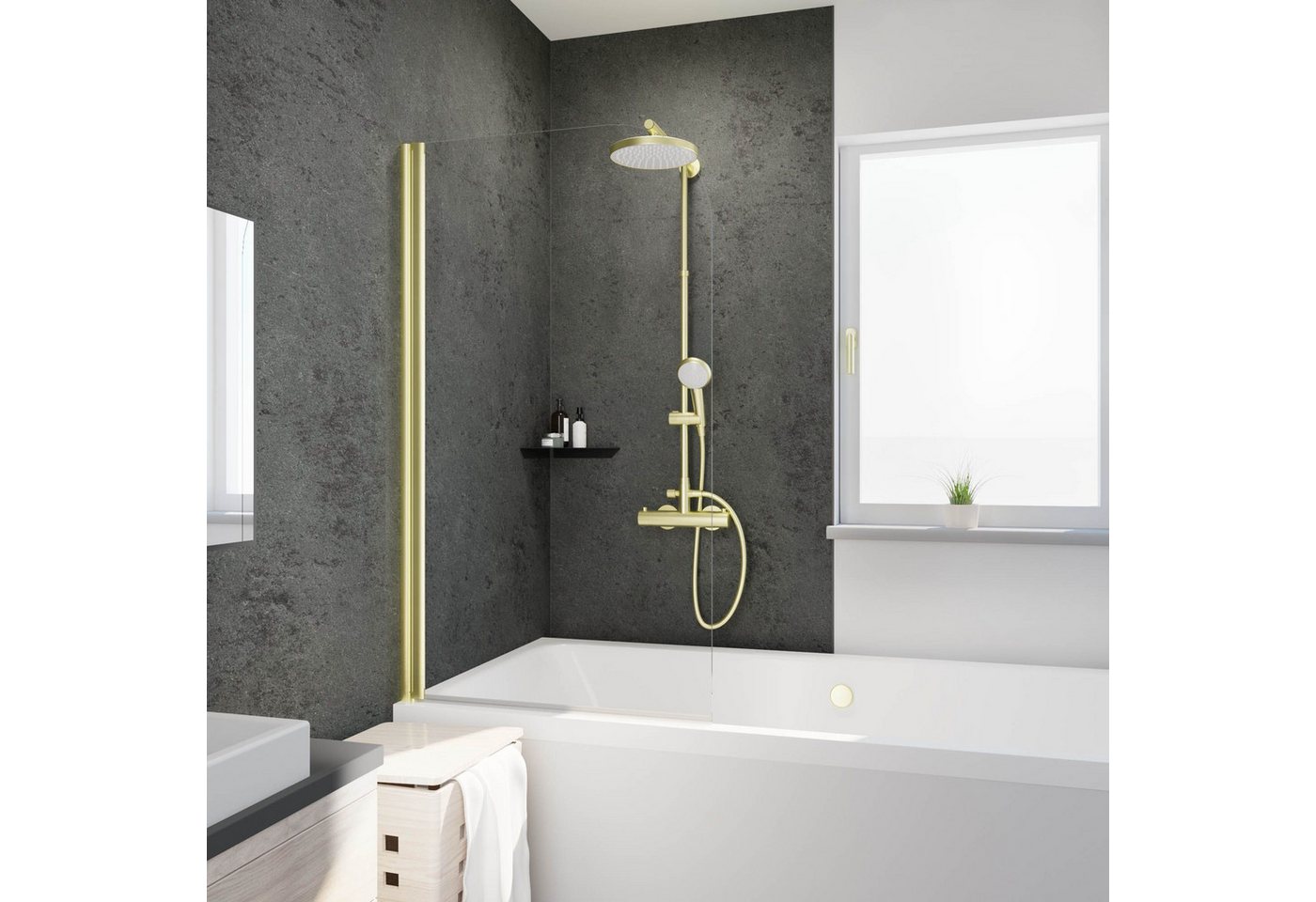 Schulte Badewannenfaltwand Komfort Klar Hell, 5 mm Sicherheitglas, Glas, (1 tlg), mit Versiegelung, BxH: 80 x 140 cm, pendelbar, Profil: Goldoptik von Schulte