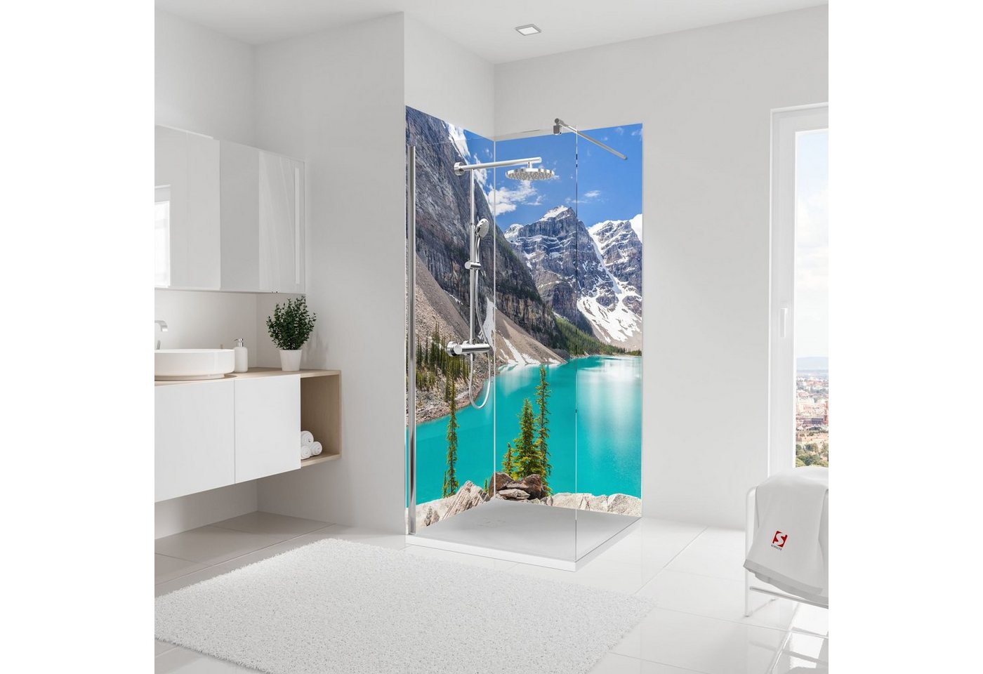 Schulte Badrückwand DecoDesign Foto über Eck Bergsee, (Set, 2-tlg), Wandverkleidung, fugenloser Fliesenersatz, Duschrückwand von Schulte