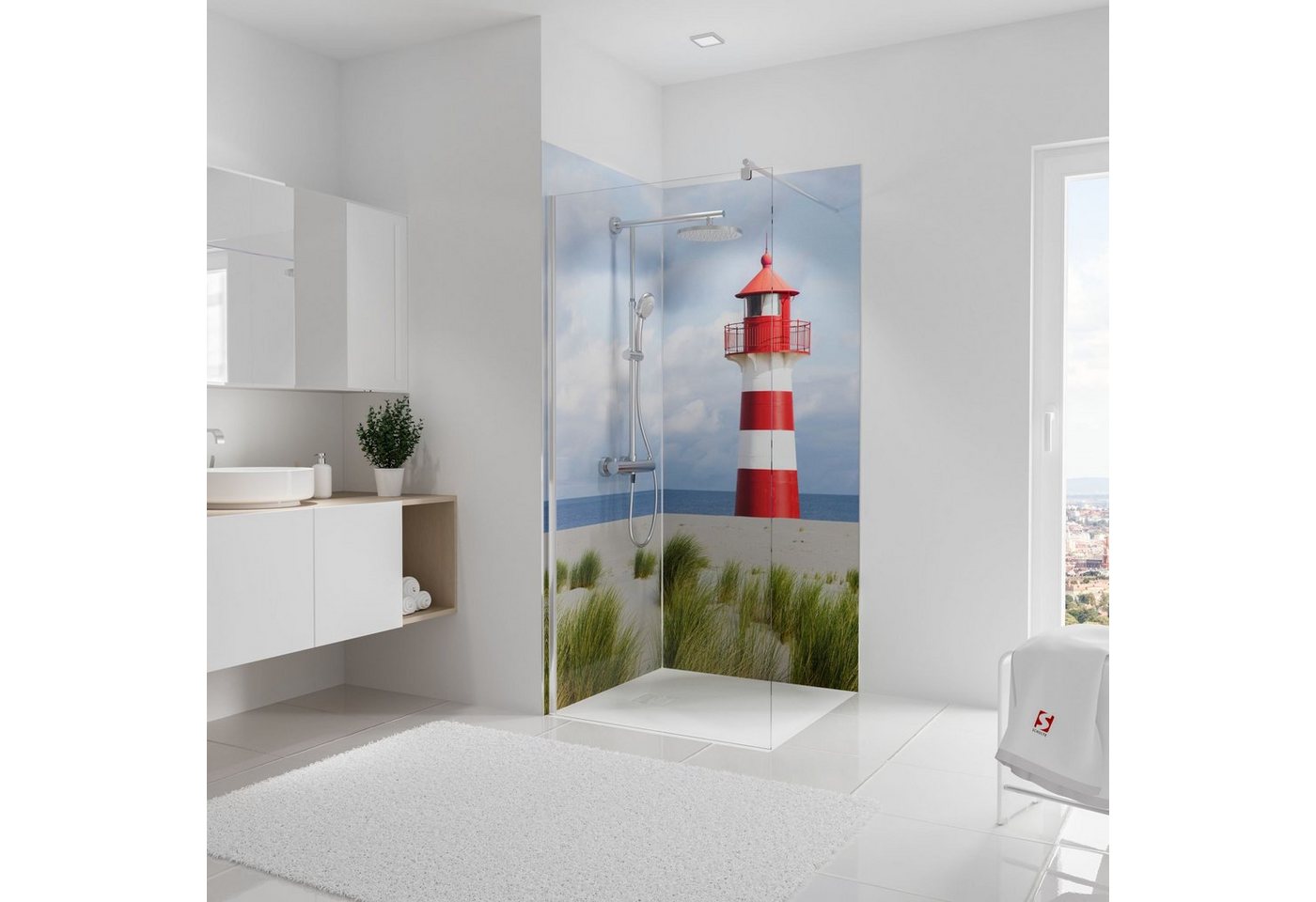 Schulte Badrückwand DecoDesign Foto über Eck Leuchtturm, (Set, 2-tlg), Wandverkleidung, fugenloser Fliesenersatz, Duschrückwand von Schulte
