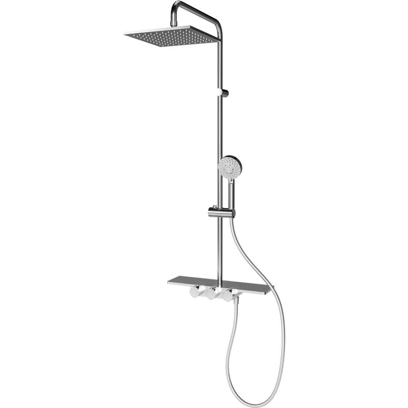 Schulte Brause-Set Rain III mit Ablage Kopfbrause eckig extra-flach Chromoptik von Schulte