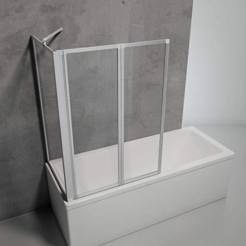 Schulte Duschabtrennung für Badewanne Smart, Höhe: 121 cm, 2-teilig mit Seitenwand 73-76 cm, 3 mm Sicherheitsglas (ESG) Klar hell, inkl. Klebemontage, Alu-natur, D133275 01 50 von Schulte