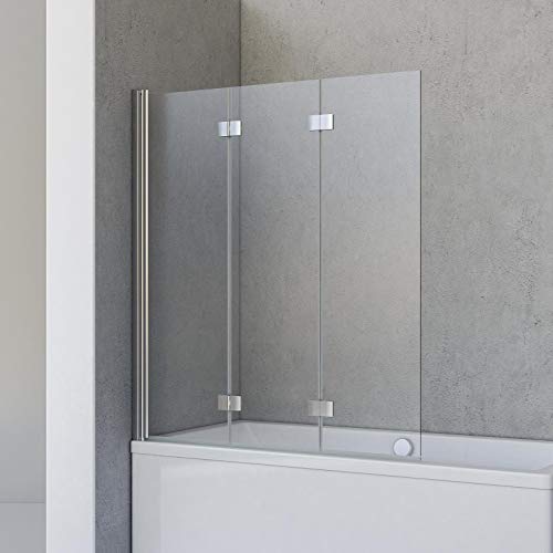 Schulte Duschwand Valet, 130 x 142 cm, 3-teilig faltbar, 5 mm Sicherheitsglas (ESG) Klar hell, Profilfarbe Chromoptik, Duschabtrennung für Badewanne von Schulte