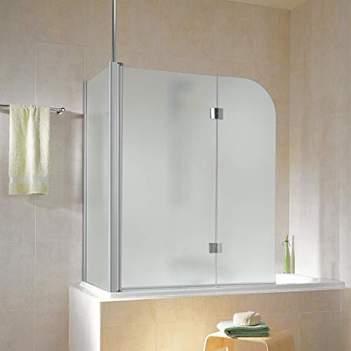 Schulte D81102 01 60 12 5 Duschabtrennung mit Seitenwand Garant für Badewanne, 6 mm Sicherheitsglas Matt sandgestrahlt, 117 x 140 x 75 cm, alunatur, Montage links von Schulte