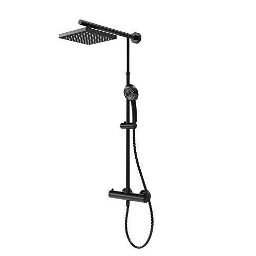 Schulte D9641 Duschsystem Black Style mit Sicherheits-Thermostat, Kopfbrause eckig, schwarz matt, Korpus aus Messing, Duschmaster Rain mit Regendusche von Schulte